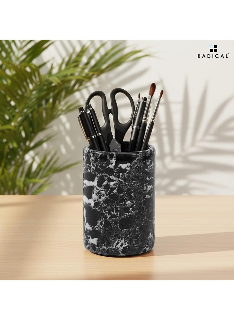 RADICALn Handmade Black Marble Pen Holder 4 Inch, Pencil Holder for Desk, Ideal for School Stationery, Office Desk, Makeup Accessories, Perfect for Home, Office, or Gift - Image 2